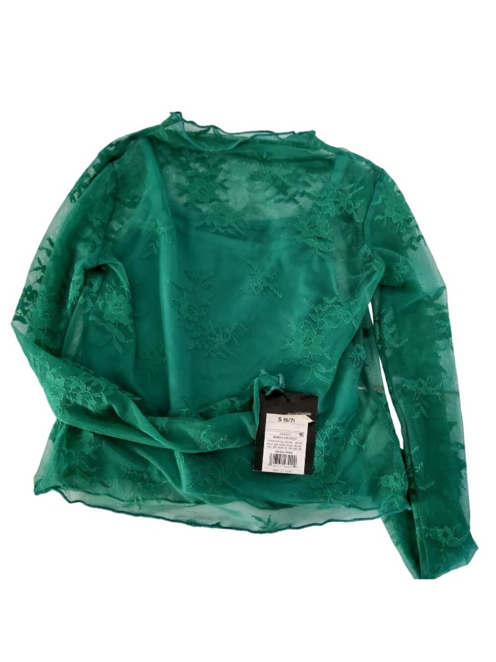 Art Class Green Floral Lace Long Sleeve Comfortable cotton lining Top Size (6/7)